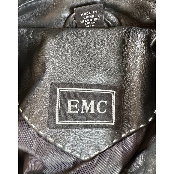 EMC Men’s Leather Jacket Size Medium Black Full Zip - Picture 3 of 9